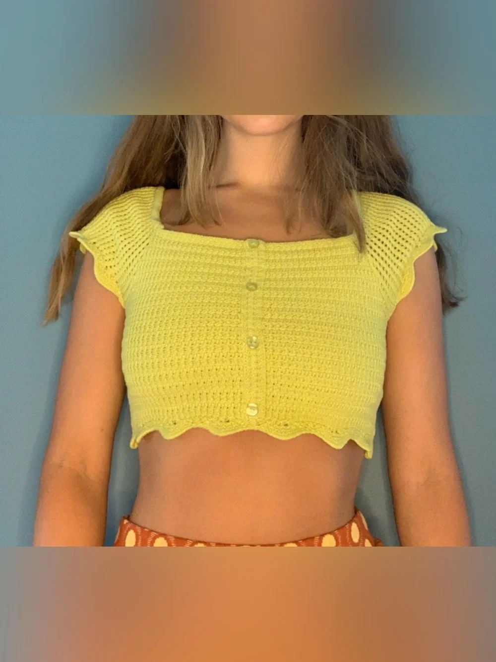 Yellow ZARA Cropped Knit Button-Front Top/E148